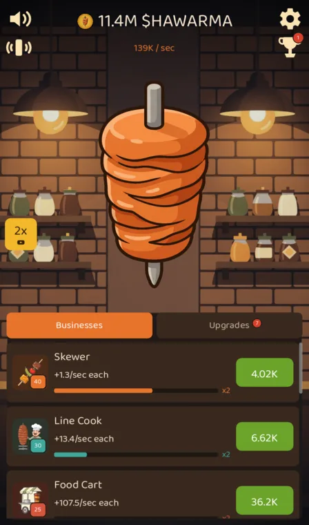 Tapping the shawarma spit on the main screen
