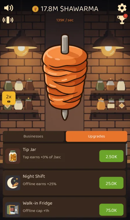 Buying upgrades on the upgrades tab